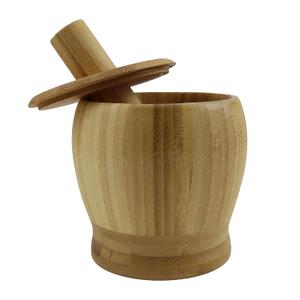 EIKS Bamboo Mortar & Pestle with Lid for Grinding Garlic Spices Herb Ginger Peppercorns Kitchen Tool