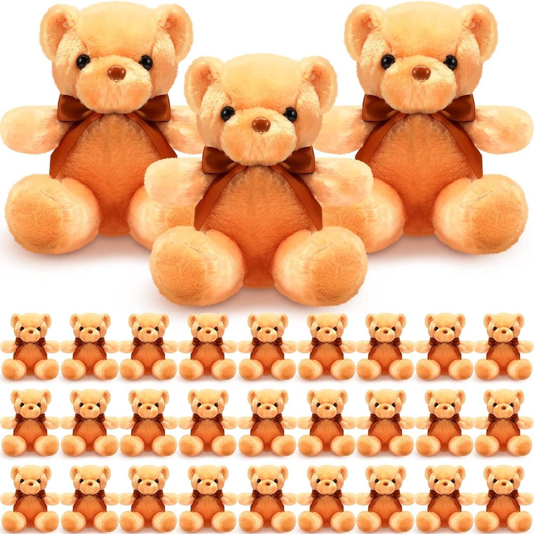 HyDren 30 Pcs Stuffed Animals Plush Bears Gifts Bulk Sleeping Playing Bear Toys with Bow Tie for Birthday Baby Shower Graduation Christmas Wedding Party Favor(12 Inch,Light Brown)