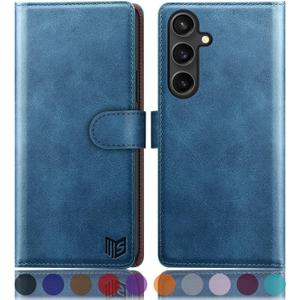 SUANPOT Compatible with Samsung Galaxy S25 Wallet case with RFID Blocking Credit Card Holder,Flip Book PU Leather Protective Cover Women Men for Samsung S25 Phone case Sky Blue