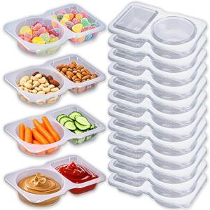 12Pcs Snack Pack Containers, Double Compartment Condiment Containers with Lids, Reusable Small Sauce Dipping Containers, Grab and Go Snack Containers, Disposable Snack Box Container for Kids Adults