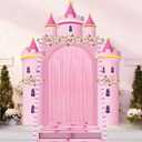 3D Princess Castle Photo Door Banner Pink Castle Party Decorations Princess Themed Birthday Hanging Backdrop With Paper Chains Fringe Curtain Pink Photo Booth Props for Girls Birthday Baby Shower