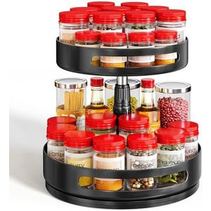 Lazy Susan Organizer Spice Rack - 2 Tier Height Adjustable Spice Organization for Cabinet, Metal Seasoning Organizer Lazy Turntable Spice Organizer for Table Top Pantry Kitchen Storage (10 inch)