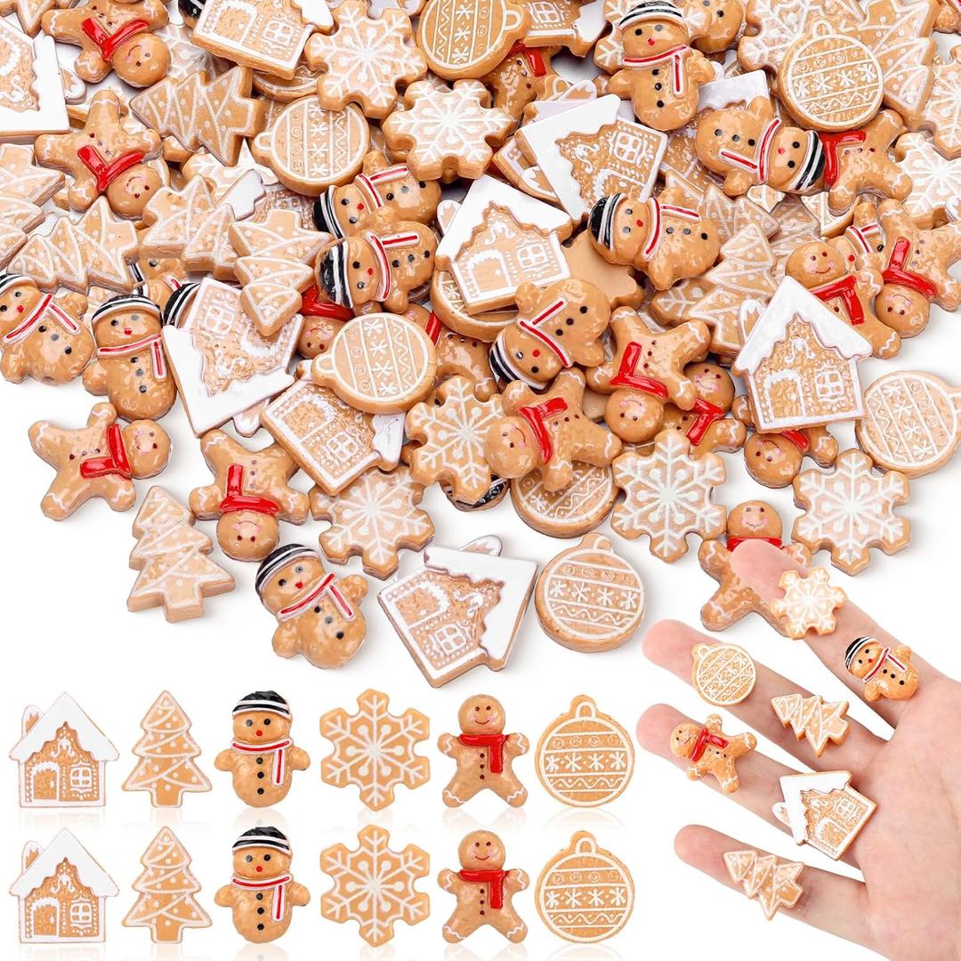 Simgoing 120 Pcs Mini Christmas Gingerbread Man Decorations Set Christmas DIY Craft Accessories Miniature Assorted Flat Back Resin Ornament Xmas Tree Adornment for Holiday Decor Gift (Winter)