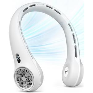 Neck Fan with 4000mAh Rechargeable Battery & LED Display, Portable Personal Cooler for Women/Men, 3-Speed Bladeless 360 Cooling Fans, Stylish Gift for Gym/Travel/Office, White