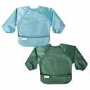 Tiny Twinkle Long Sleeve Bib for Babies & Toddlers | 2-Pack Waterproof Smock Bib for Eating | Machine Washable & Mess-Proof Feeding Essentials | Newborn Shower Gift (Slate Olive,6-24M)