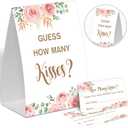 Boho Floral How Many Kisses Bridal Shower Game,Wedding Shower Games,Engagement Party Games,Bachelorette Party Games,Bridal Shower Decorations(1 Sign & 50 Cards),8