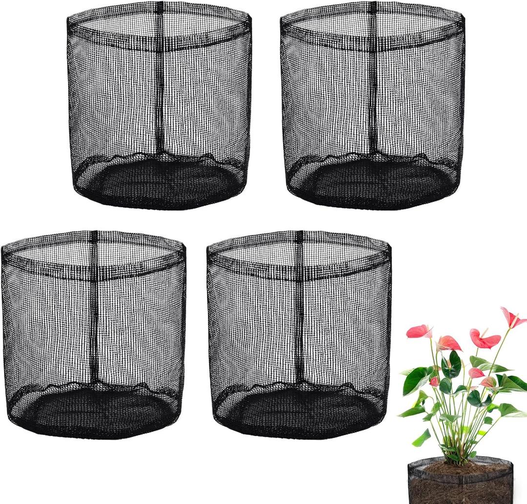 4pcs Aquatic Plant Grow Bags, 7.3x7.3in Reusable Breathable Seed Starter Bags PVC Pond Basket Seedling Pots Container Plants Pouch for Water Lily Vegetables Fruits Flowers Saplings Potato (Black)