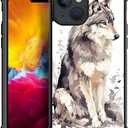 CARLOCA Compatible with iPhone 15 Case, Ink Gray Wolf Pattern for Girl Ultra Protection Shockproof Soft Silicone TPU Non-Slip Back