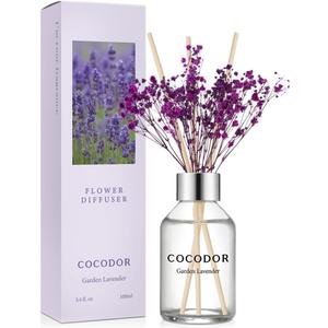 COCODOR Flower Reed Diffuser Set / 3.4oz / Garden Lavender/Scent Diffuser with Sticks Home Fragrance Reed Diffuser for Bathroom Shelf Decor