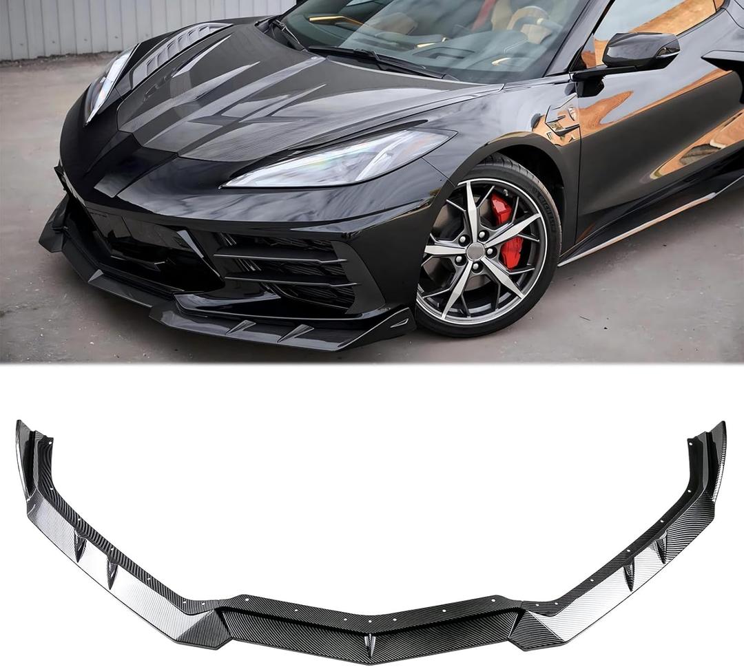 Carbon Fiber Front Bumper Lip Compatible with Corvette C8 2020-2025, Front Splitter Protector Body Set