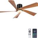 Ohniyou 52 Flush Mount Farmhouse Ceiling Fan with Lights, Remote & APP Control Low Profile Indoor Outdoor Ceiling Fans, Dimmable, Quiet DC Motor, Reversible, Black+Wood Color