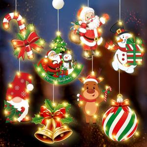 Baquler 8 Pcs Christmas Window Decorations Lights Battery Operated Christmas Window Lights Silhouette with Suction Cup Santa Claus Snowman for Xmas Party Indoor Outdoor Decor