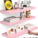 BAYKA Pink Floating Shelves for Wall Set of 3, 15.7in Wood Wall Shelves for Bathroom, Bedroom, Living Room Decor Organize, Hanging Shelf for Books/Storage/Display with 22lbs Capacity