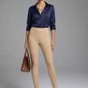 Conceited Stretch Slacks for Women - Wear to Work - Tummy Control - Slim Leg - Pockets - Ponte - (Available in Plus Size) (Beige)