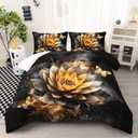 AILONEN Black and Gold Flower Bedding Set Queen Size,Beautiful Butterfly Botanical Printed Girls Duvet Set 3Pcs,Smoke Fog Floral Comforter with 2 Pillowcases