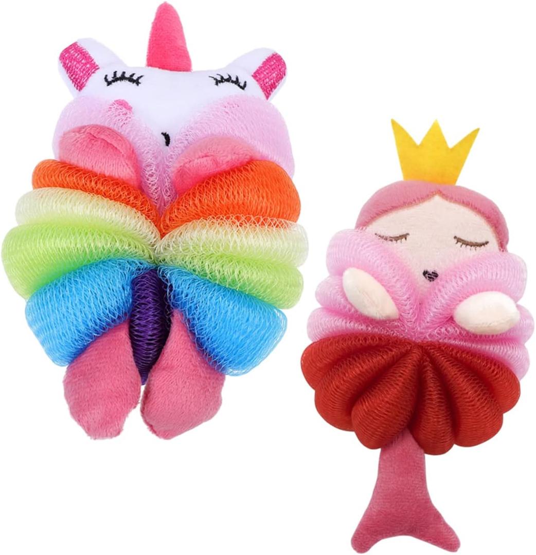 2pcs Cartoon Bath Balls for Kids Kid-Friendly Shower Loofah Sponge Fun Mermaid Design for Toddler Bathing