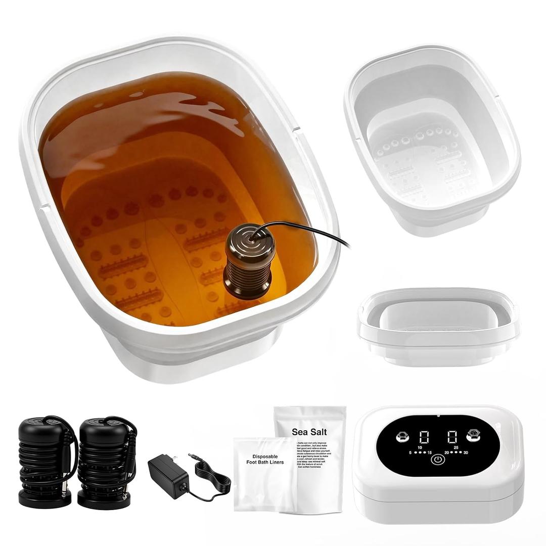 Ionic Foot Bath Detox Machine, Foot Detox Foot Bath Soak Tub with 2 Arrays, 80 Disposable Foot Spa Liners, Sea Salt, Folding Foot Spa Bucket, Home Salon-Level Foot Soaking Tub