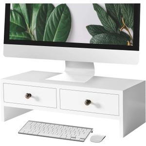 WELLAND Monitor Stand Riser with Drawers, Computer Monitor Stand, Desktop Organizer Stand for Laptop, PC, Office Supplies, White