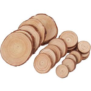 Natural Wood Slices, Tiberham 21 Pcs 1.2-3.9 Inches Unfinished Wooden Circles Round Rustic Wood with Bark, Solid Log Discs Craft Wood Kit for Arts DIY Crafts Christmas Home Decorations