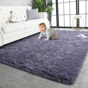Super Soft Shaggy Rugs Fluffy Carpets 10x14 Feet, Indoor Modern Plush Area Rugs for Living Room Bedroom Kids Room Nursery Home Decor, Upgrade Anti-Skid Fuzzy Rug, Grey Purple