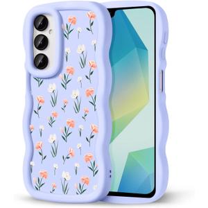 Compatible with Galaxy A16 5G Phone Case for Women Girls, Curly Wavy Frame with Cute Pattern, Aesthetic Slim Soft Silicone TPU Bumper Shockproof Phone Case for Samsung A16 - Tulip Daisy