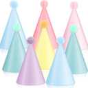 24 PCS Rainbow Party Hats - DIY Assemble Pastel Rainbow Themed Paper Hats Pastel Party Birthday Party Cone Hats Macaron Themed Party Hats for Kids and Adults Birthday, Baby Shower Party Decorations