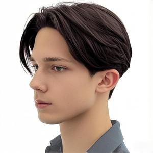 Mens Brown Wig Short Middle Part Straight Synthetic Wigs,Male Wig Daily Cosplay Party Halloween