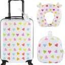 Sanwuta 4 Pcs Kids Luggage Set Carry On Rolling Suitcase Backpack Neck Pillow Travel Set Gift for Girls Boys Summer Camp(20 Inch,Heart Style,White)