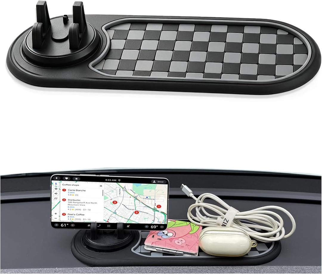 Multifunctional Car Anti-Slip Mat with 360° Rotating Phone Holder – 3 in 1 Anti Slip Mat for Car, Dashboard Mat Anti Slip Pad for Car Dashboard Organizer for Sunglasses, Keys