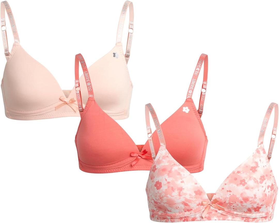 Limited Too Girls' Bras - 3 Pack Lightweight Wireless Microfiber Bras for Girls, Seamless Molded Everyday Bra (30A-34A) (Apricot)