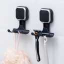 LEVERLOC Vacuum Suction Cup Razor Holder for Shower 2 Pack, Heavy Duty Shower Hooks for Towel, Loofah, Razor, Cell Phone, Damage-Free Hanging Plated Suction Cup Hooks, Easy to Install and Reuse, Black