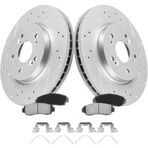 MOTOREVO Front Geomet Coated Brake Kit for CR-V 2007-2016 (2012-2016 AWD Only) High-Carbon Alloy Drilled & Slotted Vented Rotors & Ceramic Brake Pads [ 2012-2016 NOT for FWD ] [ 2007-2011 All Models ]