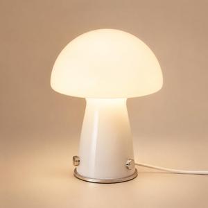White Small Mushroom Table Lamp Suit for Bedroom and Nightstand | 3000K Warm Light,Plug-in Design,Cute Aesthetic Lamp,Mid Century Modern Style,Glass Lampshade,Cozy Bedroom Decor,Bauhaus Lamp
