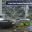 Cooks Standard Nonstick Stir-Fry Wok Pan 11-Inch, Hard Anodized Deep Frying Pan with Glass Lid, Flat Bottom, Black
