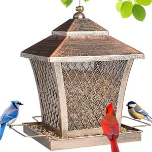 MYITYARD Bird Feeder for Outdoors Hanging, 4 lbs Large Capacity Metal Wild Bird Feeders - Vintage Bronze Finish Rust-Resistant Birdfeeder for Garden Yard Balcony Decor, Easy Fill (Double-layer tower shape)
