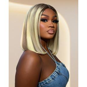 Alididi Highlight P18/613 Blonde Bob Wig Human Hair Straight 13x5 HD Transparent ombre Lace Front Wigs Human Hair Pre Plucked Short Bob Wig human hair 180% Density 613 bob wigs for black women 10 Inch