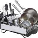 KitchenAid Large Capacity Full Size Rust Resistant Dish Rack with Angled Drain Board and Removable Flatware Caddy, Light Grey