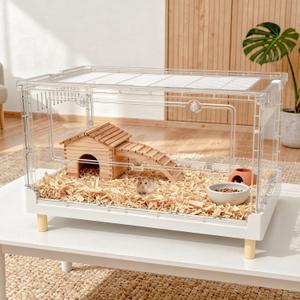 Larger Acrylic Transparent Hamster Cage - Small Animal Cage for Guinea Pig, Hedgehog,Dwarf Hamster, Rat,Mouse,Ferret, Sugar Glider and Bird,DIY Extendable & Stackable27.5" Lx16.9 Wx15.4 H
