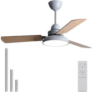 RIIGOOG 42'' Ceiling Fan with Lights, 3 Wood Blades Ceiling Fan with Reversible DC Motor 3 Color Dimmable 6 Speeds Modern Ceiling Fan with Remote Control for Patio Living Room Bedroom Office(Grey)