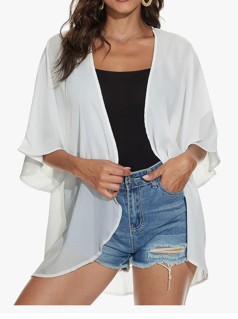 Women's Floral Print Puff Sleeve Kimono Cardigan Loose Cover Up Casual Blouse Tops, Size -Medium
