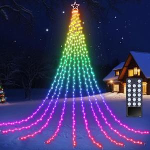 Flacchi Christmas Lights Outdoor with Remote -16.4Ft Waterfall Tree Decoration Lights RGB Star String Lights for Tree Yard Exterior Wall Housetop Window Holiday Decor (RGB, 16.4FT) (RGB (Red, Green, Blue))