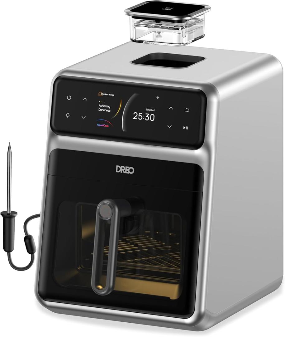 Dreo ChefMaker Combi Fryer, Cook like a pro with just the press of a button, Smart Air Fryer Cooker with Cook probe, Water Atomizer, 3 professional cooking modes, 6 QT