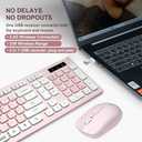 Wireless Keyboard and Mouse Combo, Reccazr 2.4G Full-Sized Keyboard and Mouse Cordless, 3 DPI Adjustable Mouse, Dual-System Keyboard for Computer/Laptop/Windows/Mac (Pink & White)