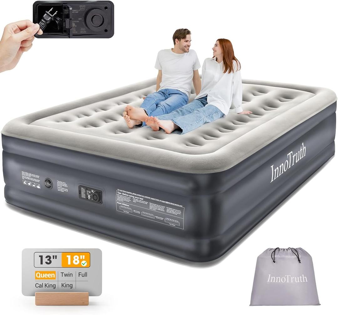 InnoTruth Air Mattress Queen with Built in Pump, Inflatable Mattress Blow up Mattress, Family Choice Award Winner, 18" Colchones Inflables Foldable Air Bed for Guest & Home, Ideal for Camping, 650lbs InnoTruth Air Mattress Queen with Built in Pump, Inflatable Mattress Blow up Mattress, Family Choice Award Winner, 18" Colchones Inflables Foldable Air Bed for Guest & Home, Ideal for Camping, 650lbs
