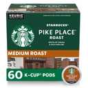 Starbucks K-Cup Coffee Pods, Medium Roast Hot or Iced Coffee, Pike Place Roast, 60 Keurig Pods (EXP 08/19/26)