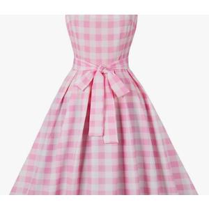 Pink Plaid Dress for Women Vintage 1950s Dresses Spaghetti Straps Retro Rockabilly Dress 50s Costume Halloween Outfits Size S