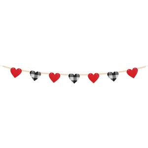 Valentines Day Decor Wood Bead Garland Red & Pink Felt Hearts Valentine Banner for Mantel Wedding & Anniversary Decor