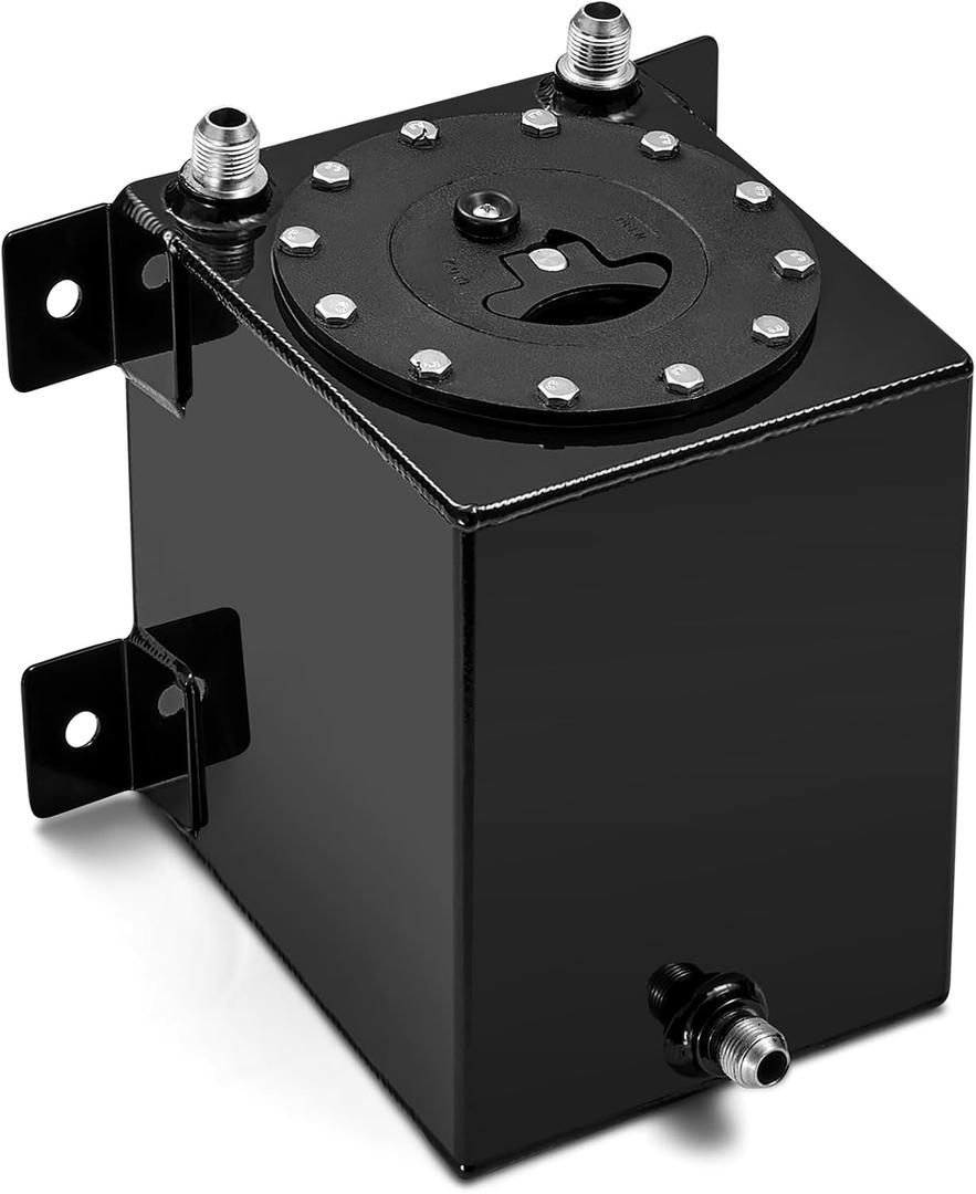 BDFHYK 1 Gallon Fuel Cell Gas Tank Aluminum Polished Black with Level Sender 7" (L) x 6.75" (W) x 8" (H) Racing Street Drift Strip Fuel Tank Fuel Cap