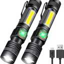 Hoxida Flashlight USB Rechargeable, Magnetic LED Flashlight, Super Bright LED Tactical Flashlight with Cob Sidelight, Waterproof, Zoomable Best Small LED Flashlight for Camping, Emergency Flashlights