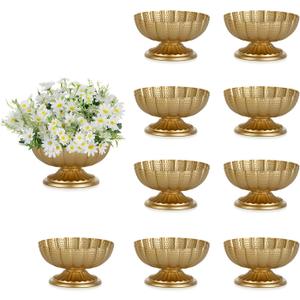 NUPTIO Small Gold Vases for Centerpieces: Brass Compote Vases for Flowers - Metal Pedestal Bowl Decor for Wedding Table Home Set of 10